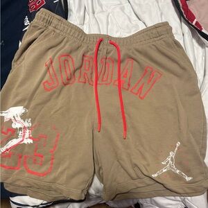 Jordan Men's Athletic Shorts in Tan with Red Details